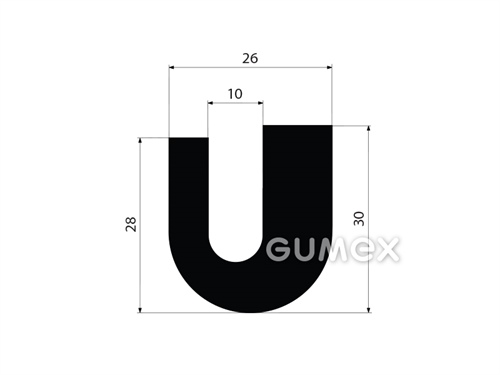 Gumový profil tvaru "U", 30x26/10mm, 60°ShA, NBR, -40°C/+70°C, čierny